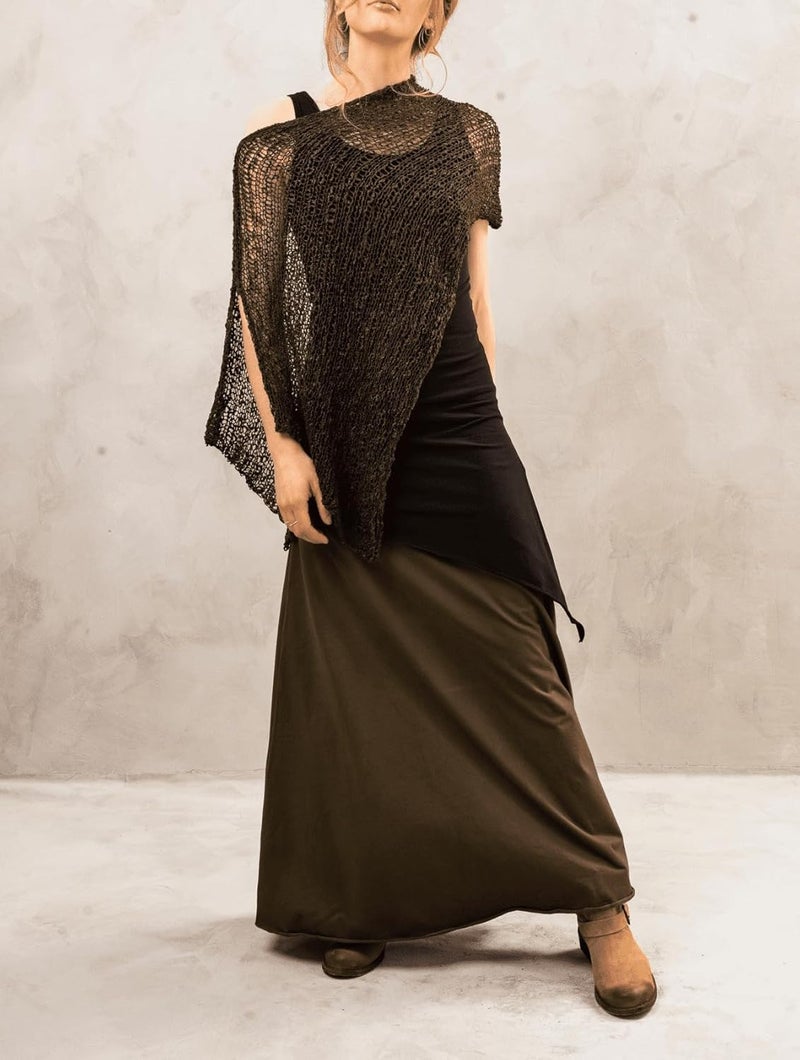 Argeousgor Women Sheer Poncho Top Lightweight Knit Crochet Shrug Bolero Mesh Batwing Sleeve Sweater Cover Up Beachwear - Image 2
